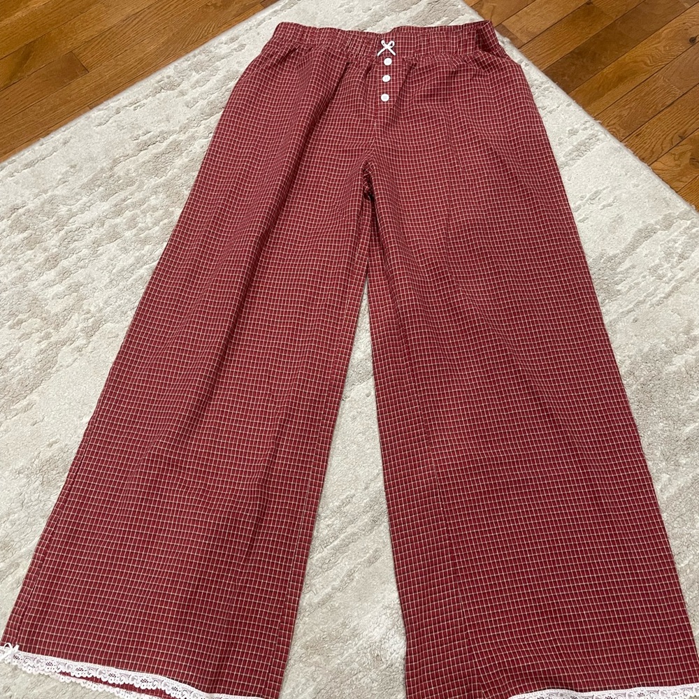 Edikted Red Checkered Wide-Leg Pajama Pants- Size Medium